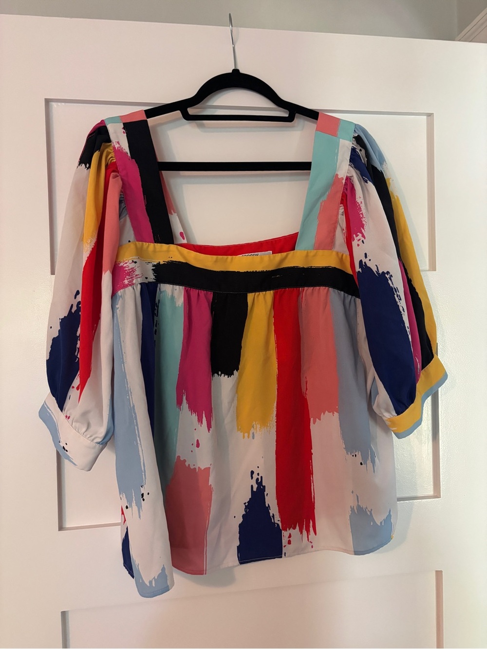 Crosby Color-Block Brushstroke Square-Neck Women’s Top - Multicolor